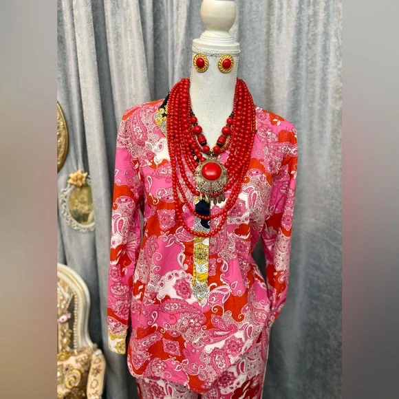 Vibrant Pink and Red Paisley Blouse and Pants